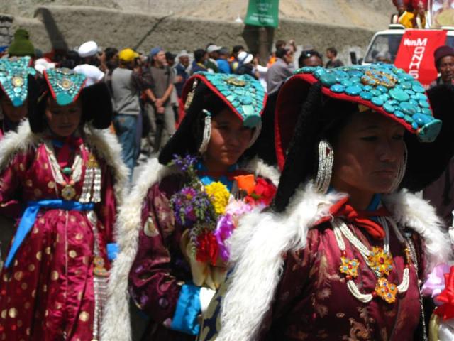 We were also in time for the start of the 10 day Ladakhi festival. These turrqouise 'Peraks' are typically worn when I woman gets married as well as for other special celebrations. They heirlooms and stones can be added as time goes on making them extremely heavy.