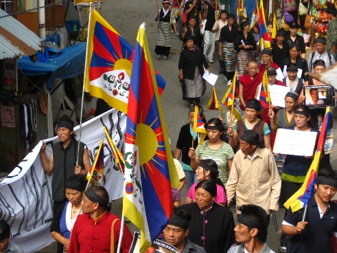 While China celbrated 60 years of communism, Tibetan refugees in Dhramsala protested for the Freedom of Tibet and the release of Tibetan prisoners in China