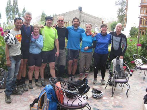 We've arrived 600km later in Leh: Raju, Richard, Colleen, Paul, Graham, Carlos, Bridget, Sandra and Cliff